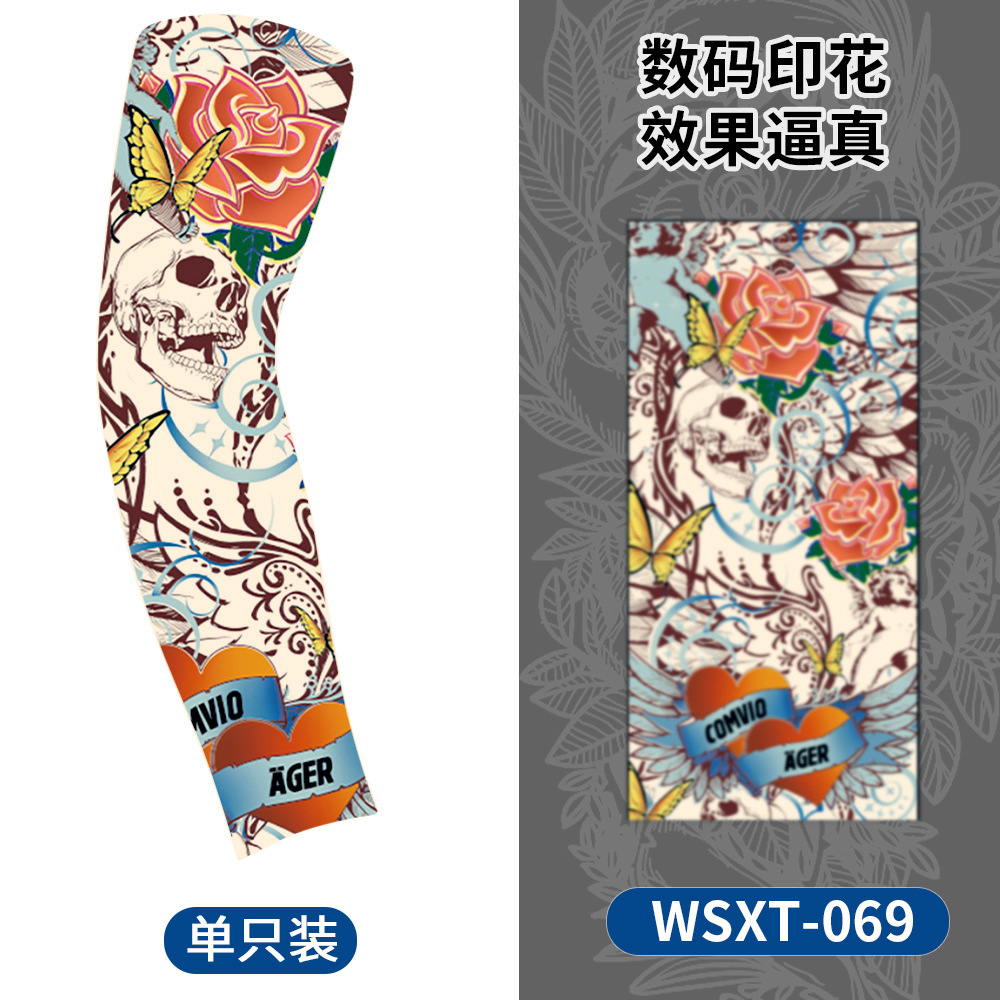 Picture of Summer Riding Sunscreen Tattoo Sleeve Simulation Tattoo Quick-drying Arm Protector Outdoor Sports Sunshade Breathable High Elastic Ice Sleeve