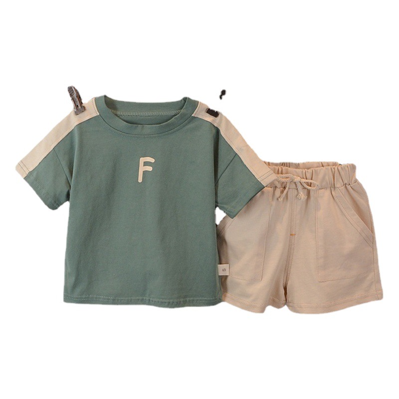 Boys' Summer Wear suit 2023 New Children's Korean-style Letter Short-sleeved Western-style Shorts Baby's Casual Children's Wear T-shirt