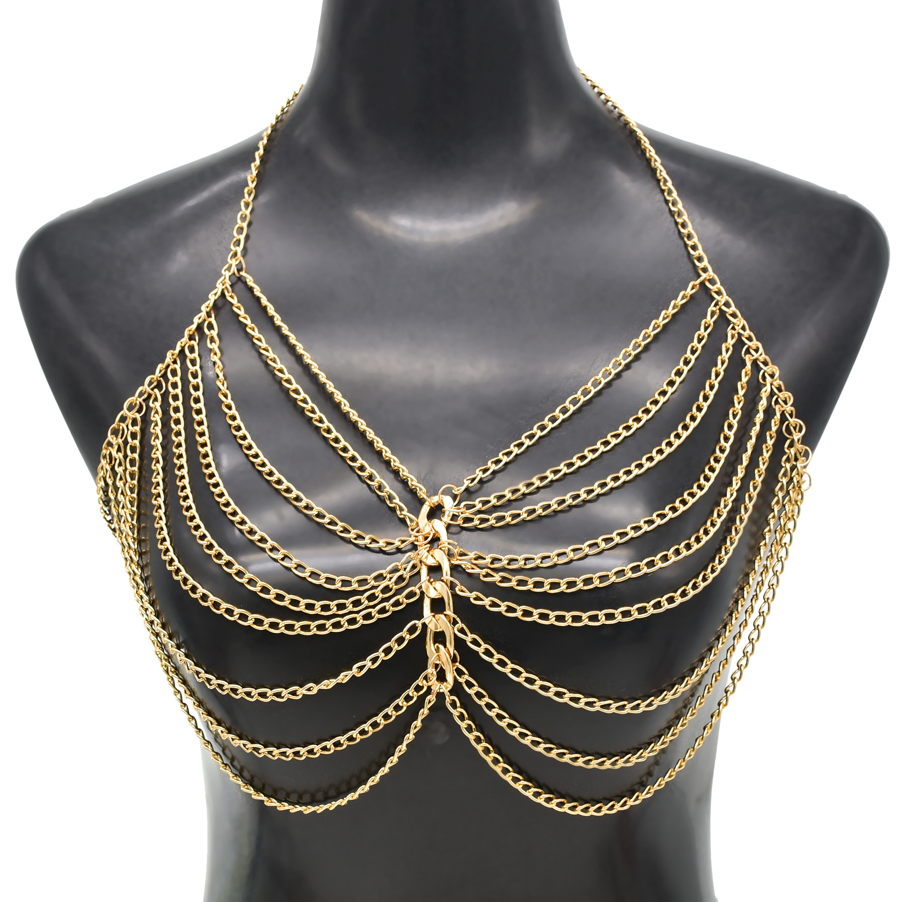Cross-Border New Sexy Metal Chest Chain Women's Dance Performance Clothing Accessories Gold Body Chain