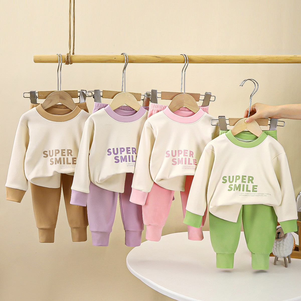 Children's Underwear suit Double-Sided Fleece Autumn Clothes Autumn Trousers Boys Home Clothes Autumn and Winter Girls' Pajamas Round Neck New