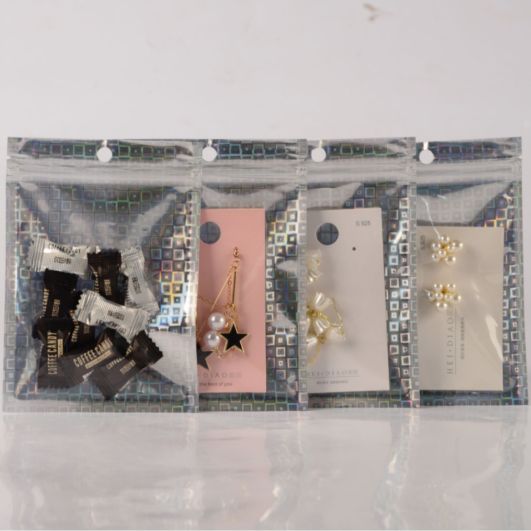 Picture of Square Laser Self-sealing Bag Mobile Phone Shell First Jewelry Laser Packaging Bag Data Cable Gift Laser Film Bag