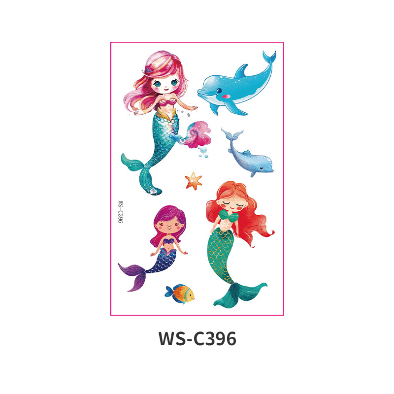 Picture of Cross Border Waterproof Sweat Tattoo Children Cartoon Dream Party Princess Theme Stickers suit Mermaid Tattoo Stickers