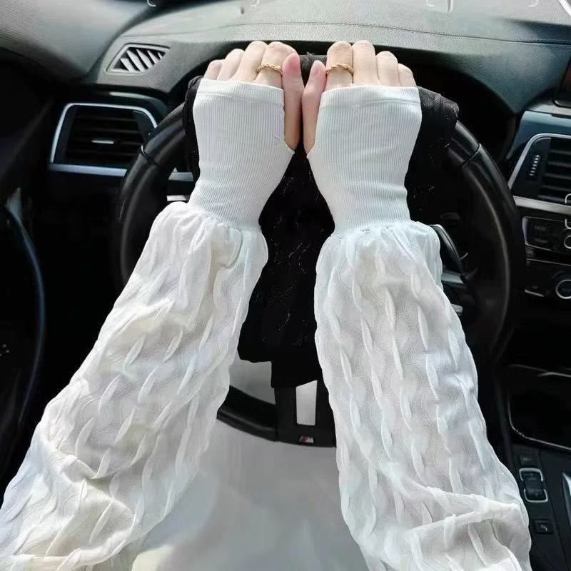 New Luo Kou Sleeve Women's Sun Protection UV Protection Riding Plus Solid Color Ice Silk Sleeves Driving Ice Sleeve Loose Comfortable