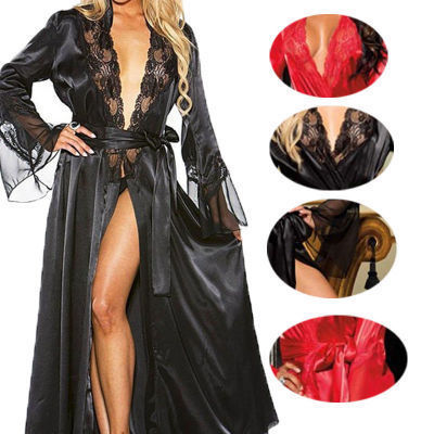 Lingerie manufacturers spot supply plus size European and American explosions clothing Ice Silk long skirt bathrobe nightgown Women's