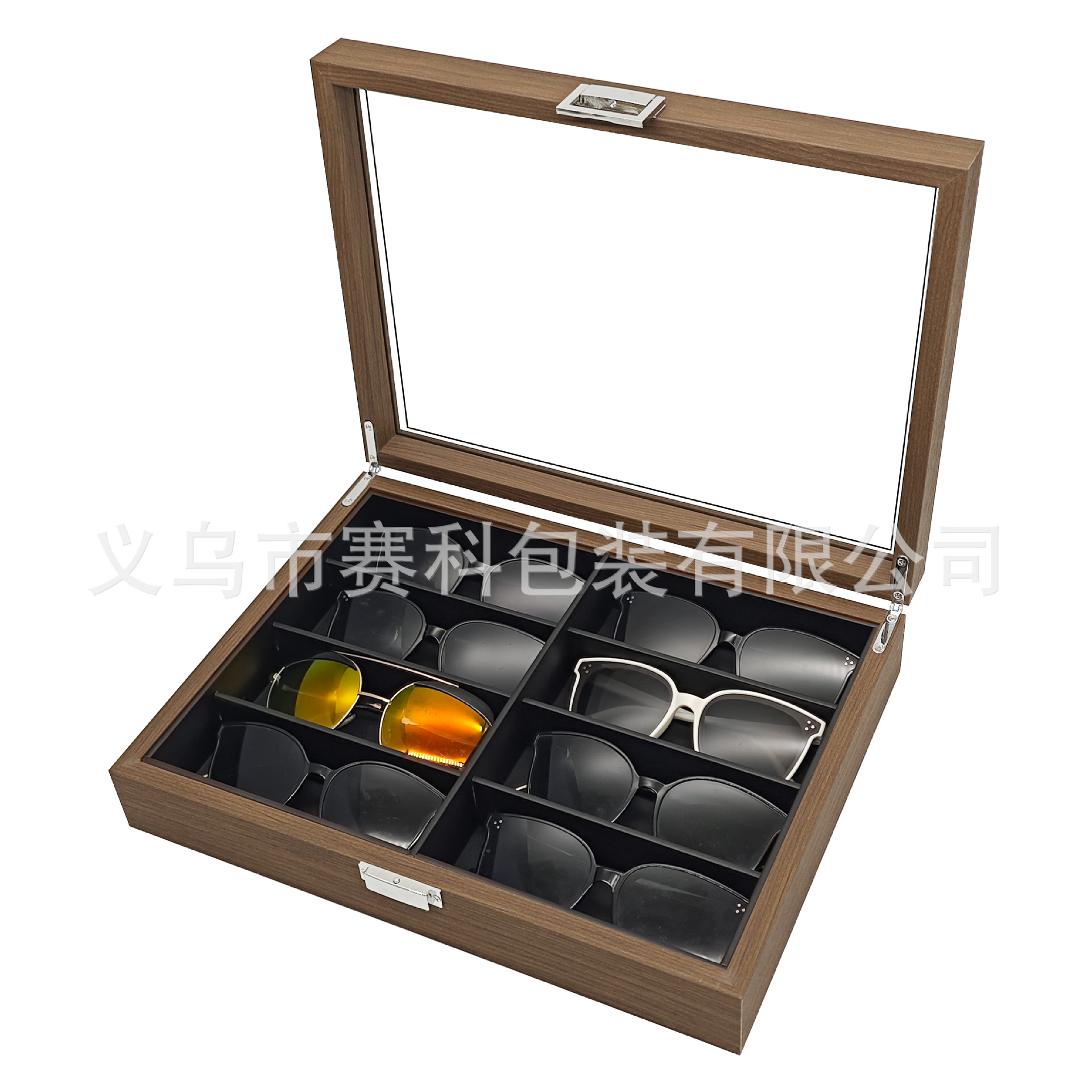 Picture of in stock black walnut wood high-end 8-position glasses storage display box 8 sunglasses sunglasses storage box