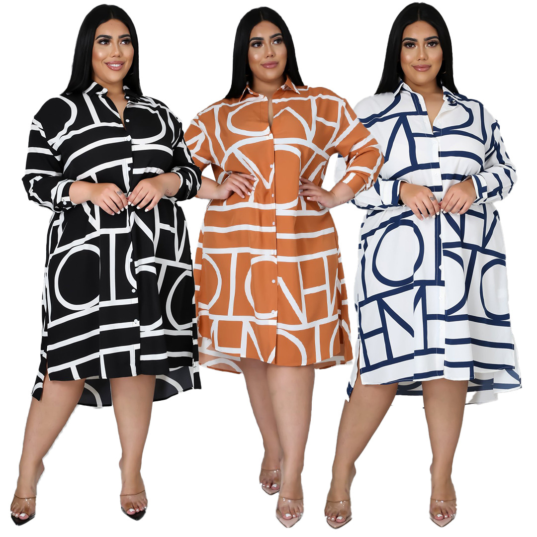 Picture of Amazon Explosions European and American Foreign Trade Cross-border Independent Station eBay Printing Pleated Waist Shirt plus size dress Women
