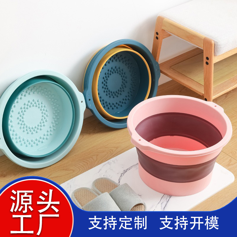Picture of Foot Bucket Folding Portable Wholesale Household Plastic Thickened Deepened Round Leg Dormitory Foot Washing Bath