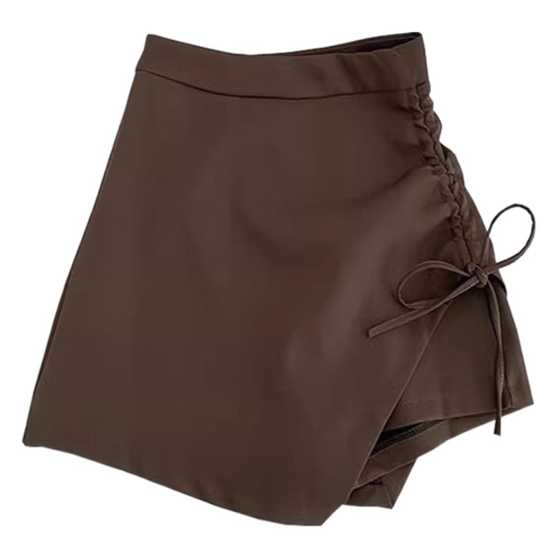 2024 Spring New Arrival Skirt Women's High Waist Slimming Hip Skirt Design Sense Irregular Drawstring Lace-Up Skirt