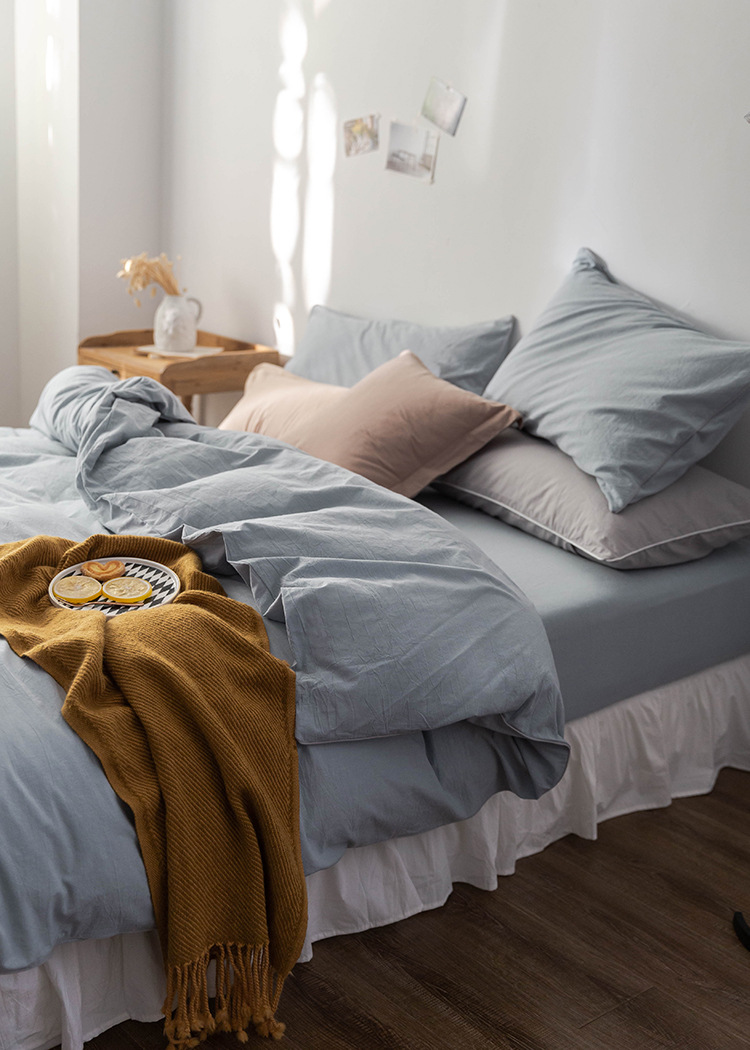 Picture of Unprinted Style丨Spring & Fall Pure Cotton Four-Piece Bedding Set, Cotton Quilt Cover, Bed Bed Sheets, Fitted Bed Sheets, 4-Piece Set, Pure Color