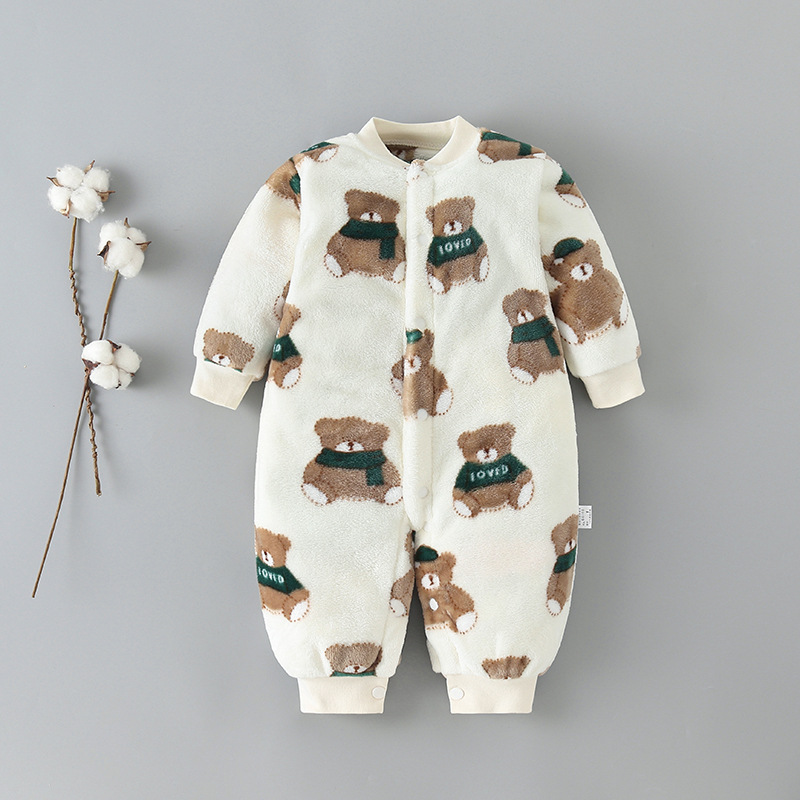 Picture of Baby Clothes Clothing Spring Autumn and Winter Short-sleeved Thickened Hassel Men's and Women's Baby Flannel Warm Jumpsuit Pajamas