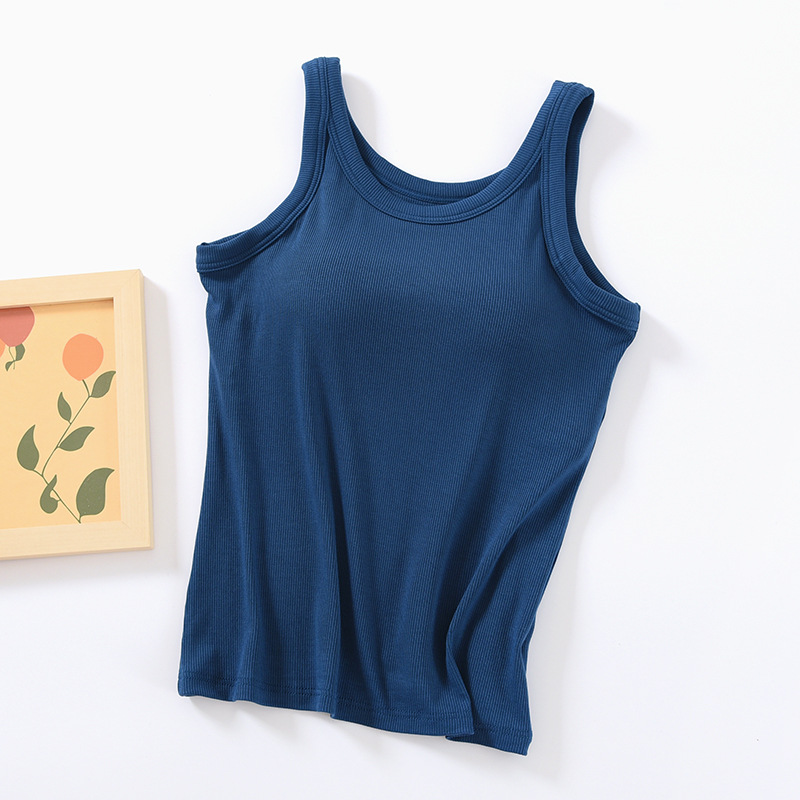 Picture of Vest with Chest Pad Sling Wide Shoulder Strap Base Cup Bra One-piece Underwear Long Top Anti-slip Sleeveless Women