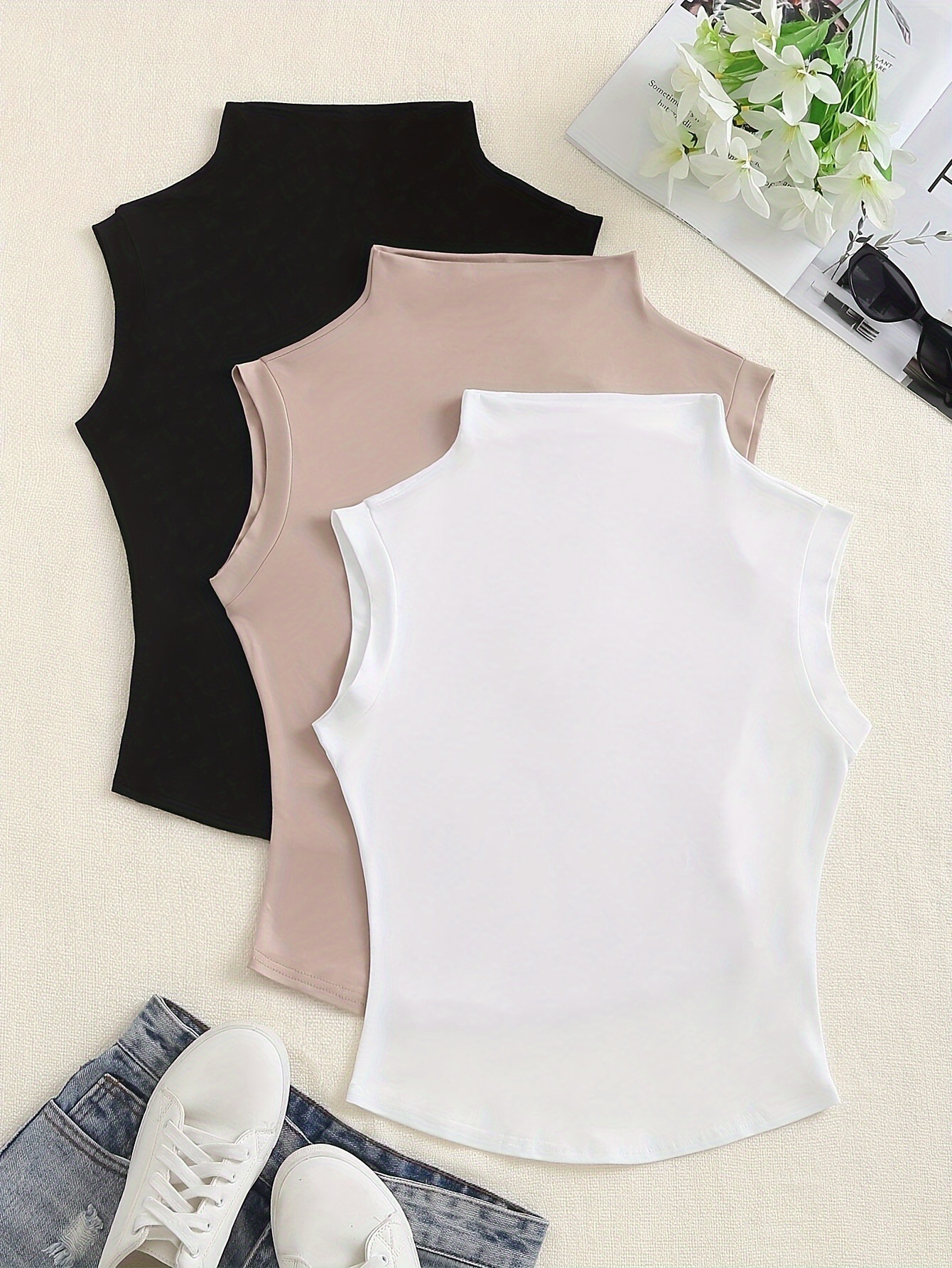 European and American Cross-Border Women's Popular Sexy Sleeveless Vest Multi-Color Slim High-Neck Sexy Top Vest