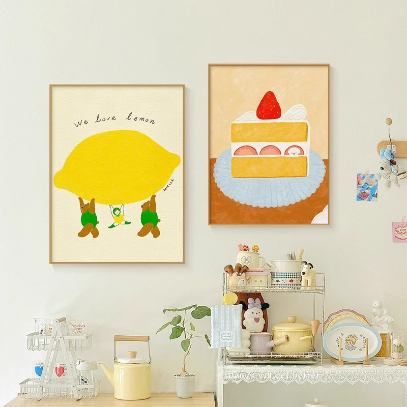 Dopamine Ins Restaurant Decorative Painting Cute Illustration Kidsren's Room Warm Hanging Painting Living Room Sofa Background Wall Mural