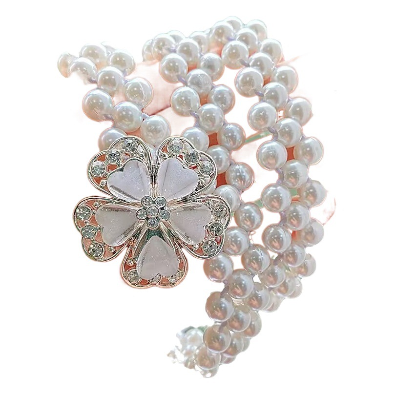 Pearl belt Women's diamond-embedded elastic new waist chain Women's decoration with dress elastic all-match Belt Women's petals