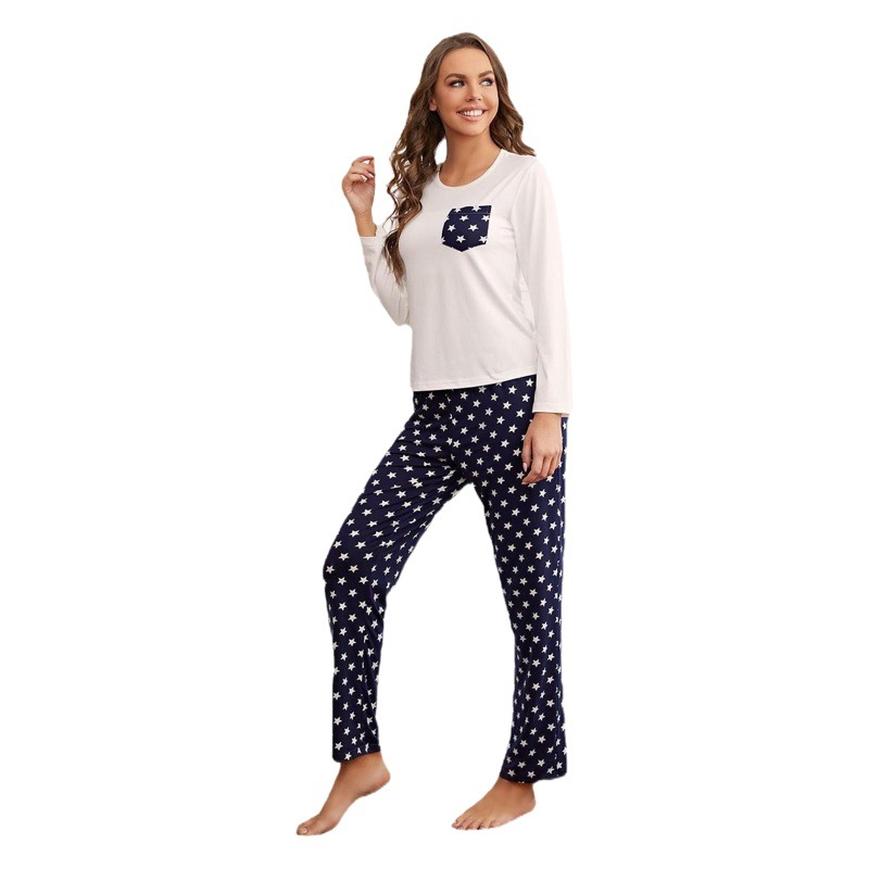 Amazon foreign trade cross-border home clothing suit autumn and winter long sleeve jacket wave point trousers home pajamas women wholesale