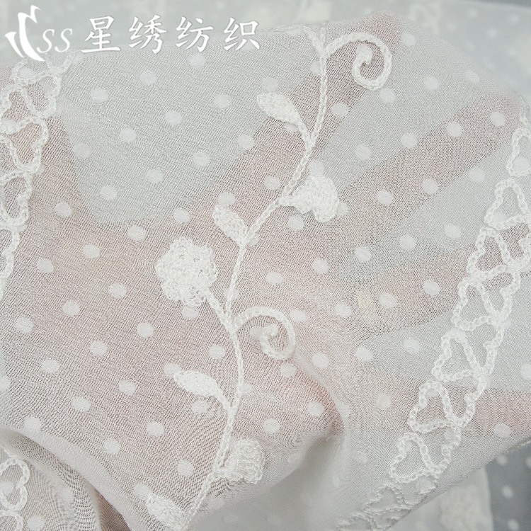 Polka-Dot Jacquard Chiffon Embroider Fabric Polka-Dot Row Heart Vine Flower Smooth Skin-Friendly Skirt Sun Protection Clothing Fabric