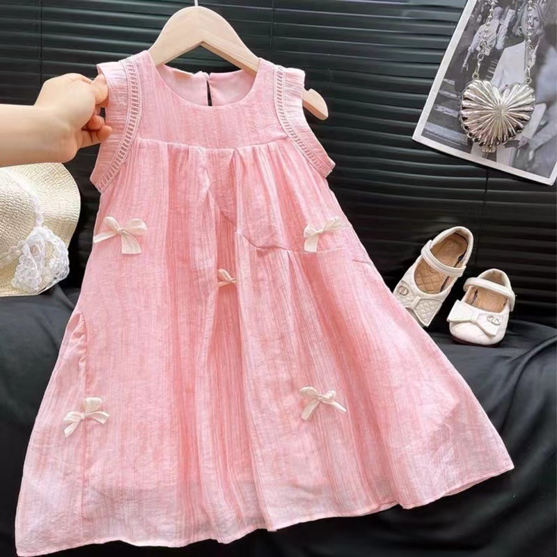 Picture of 2024 Summer New Girls' Summer Bow dress Stylish Children's Princess Dress Sleeveless Skirt