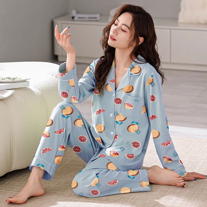 Picture of Japanese Pajamas Women's Spring and Autumn Long Sleeve Cardigan Cute Printed Radish Student Home Clothes suit Cross-border Southeast Asia