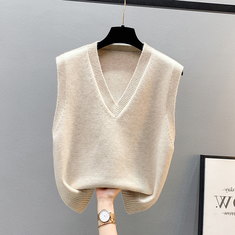 Vest Vest Coat Spring and Autumn Outer Wearing New Knitted Women's Sweater Korean V-Neck Loose Autumn and Winter Outer Wearing Vest