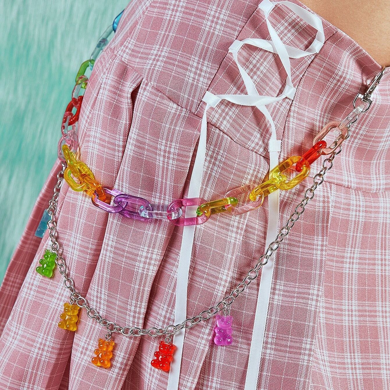 European and American cross-border cute candy bear waist chain street shot hip hop pants chain ornaments youth acrylic buckle pants chain