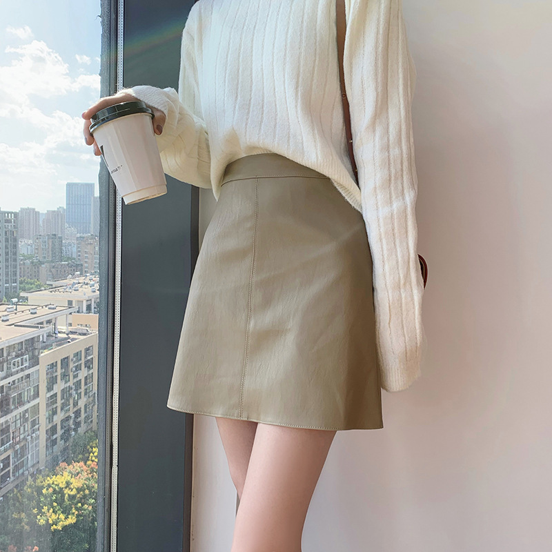 Fashion Women's Summer Small Leather Skirt Skirt Hip Skirt A- line Skirt All-match High Waist Slimming New Arrival Small 2023 Skirt