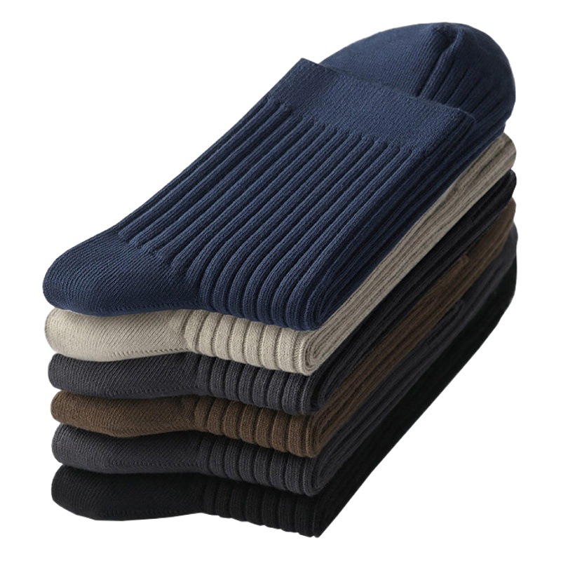 Double-Needle Socks Men's Mid-Calf Socks Summer Pure Color Cotton Four-Season Autumn and Winter Breathable Sweat-Absorbent and Deodorant Pure Color Business Socks