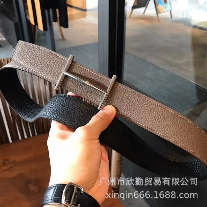 H men's leather belt I-Buckle Head letter smooth buckle casual versatile high-end quality 3.8cm
