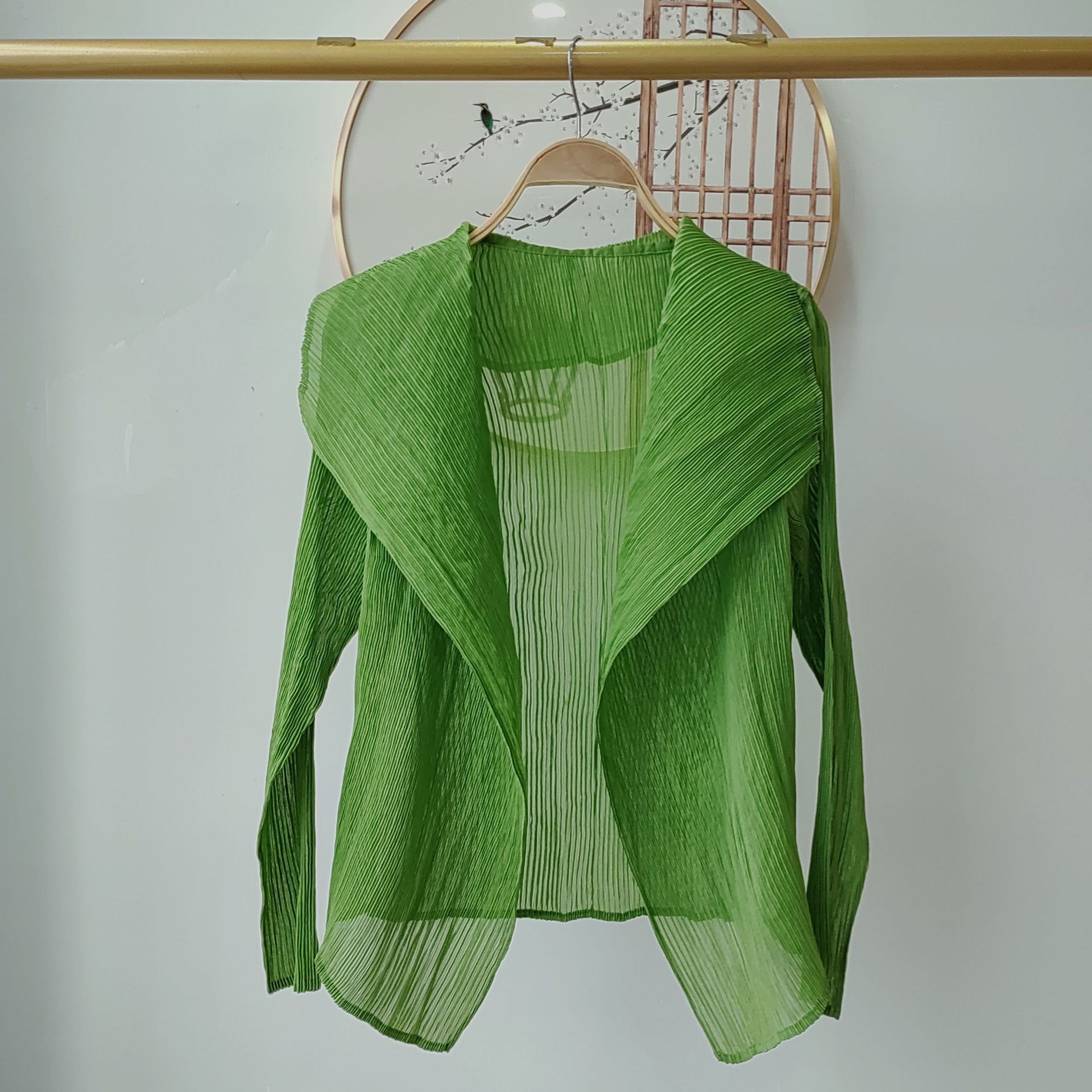 Picture of Counter Quality 2024 Miyake High-end Pleated Mesh Shirt Ultra-thin Elegant Solid Color Sun Protection Shade Women's Pleats