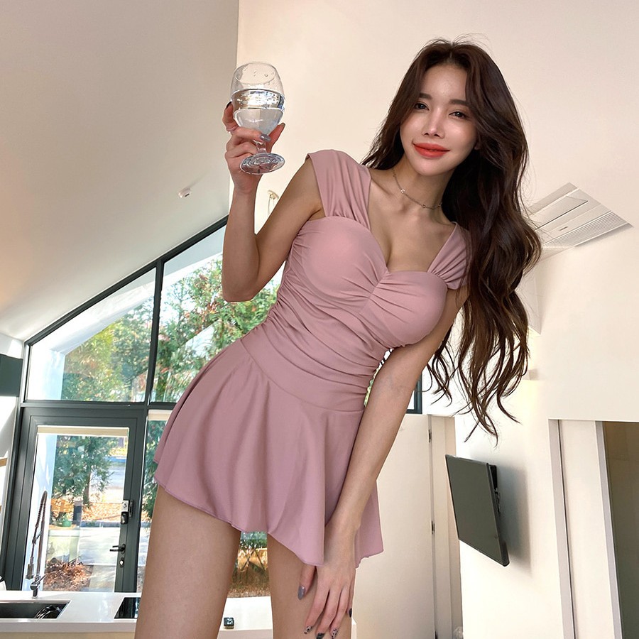 New Hot Spring Swimwear Conservative Belly Covering Slimming Push-up Chest Skirt Split Boxers Sexy Solid Color Korean ins