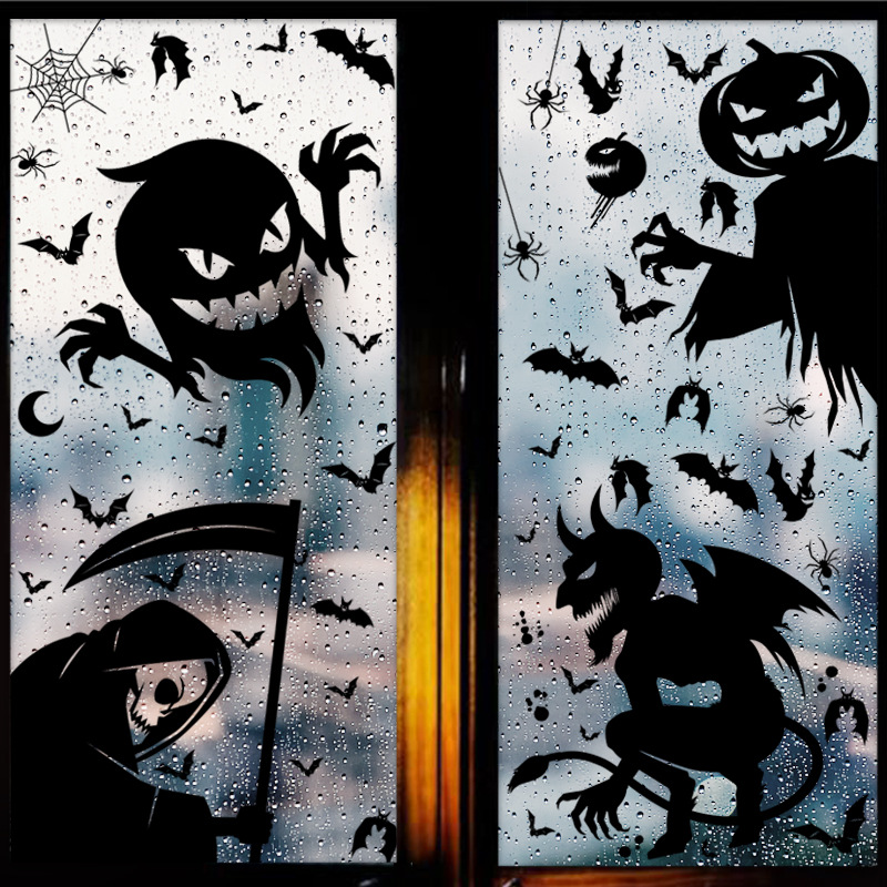 Halloween Giant Ghost Monster Ghost Window Sticker Witch Death Bat Skull Halloween Party Decoration Electrostatic Sticker