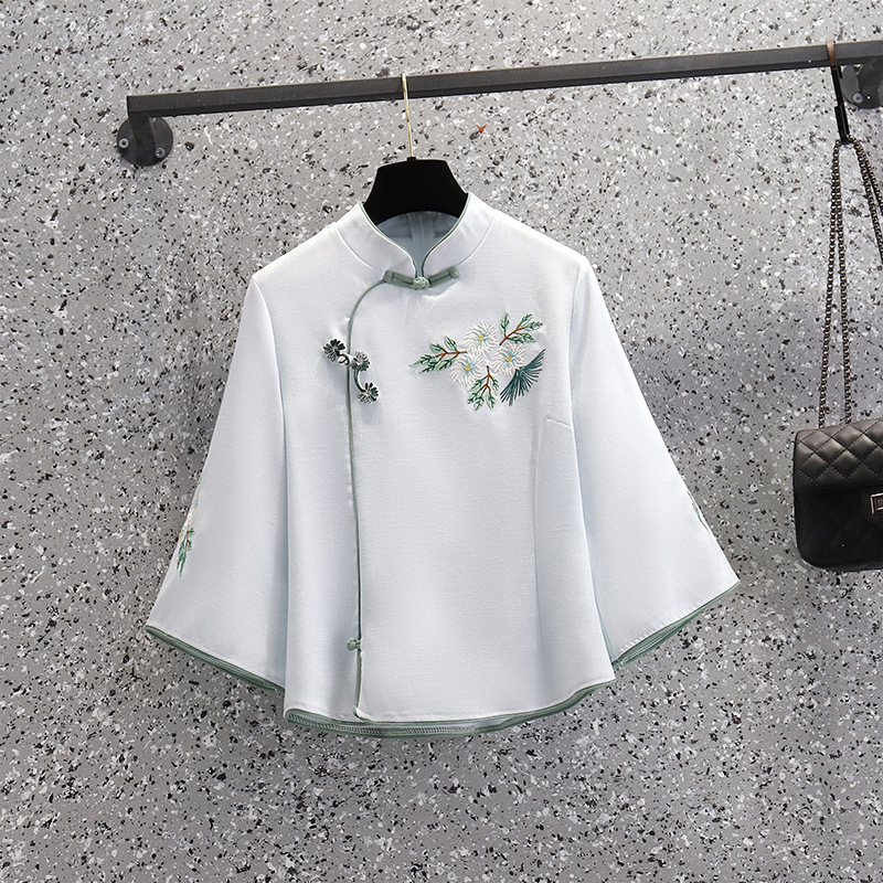 Picture of Strict Selection of Retro National Style Daily Improved Tang Suit Cheongsam Cotton and Linen Embroidered Top Chinese Style Seven-point Sleeve Tea Dress Skirt
