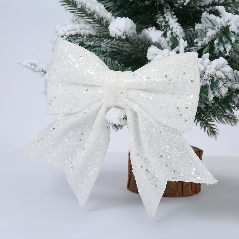 Picture of Christmas Big Bow Decoration Pendant DIY Sequin Pearl Cotton Bow Christmas Tree Hanging Party Decoration