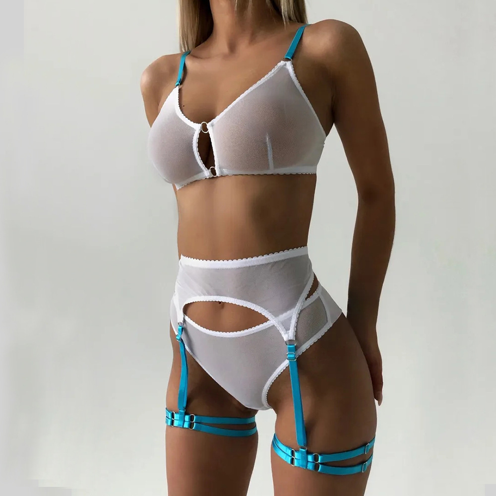 AliExpress European and American New Fast Fashion Women's Mesh Light Luxury Perspective Sexy Underwear with Leg Loop Sexy Underwear