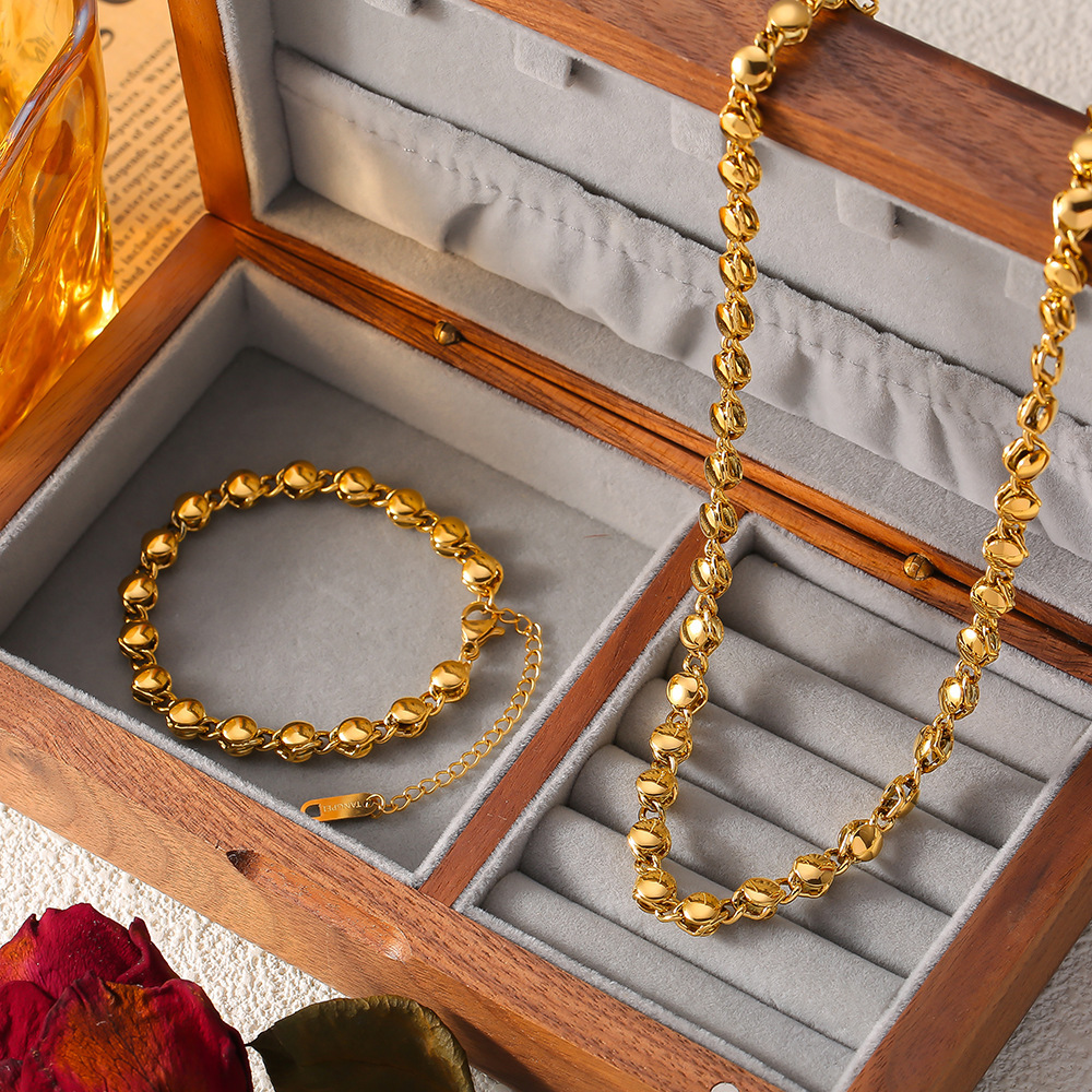 European and American New Fashion Niche Exquisite Temperament Round Brand Stitching Chain Necklace Bracelet Copper Jewelry suit Women