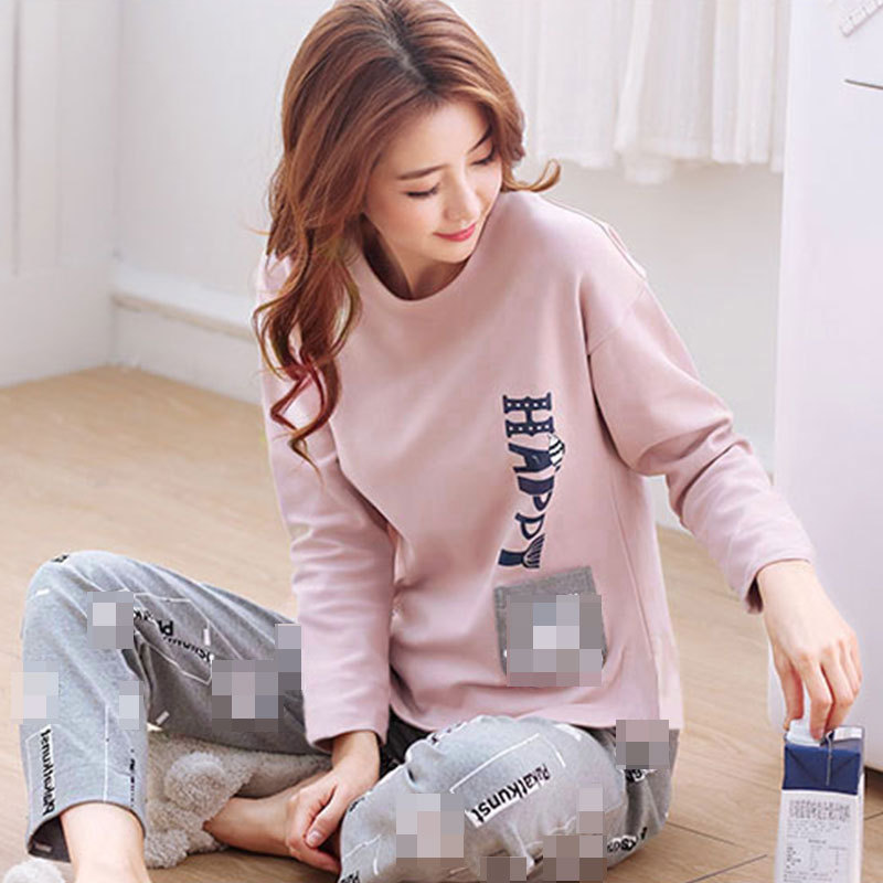 Korean version of spring and autumn pajamas women's long sleeve pants cartoon casual age-reducing thin home clothing suit Southeast Asia wholesale