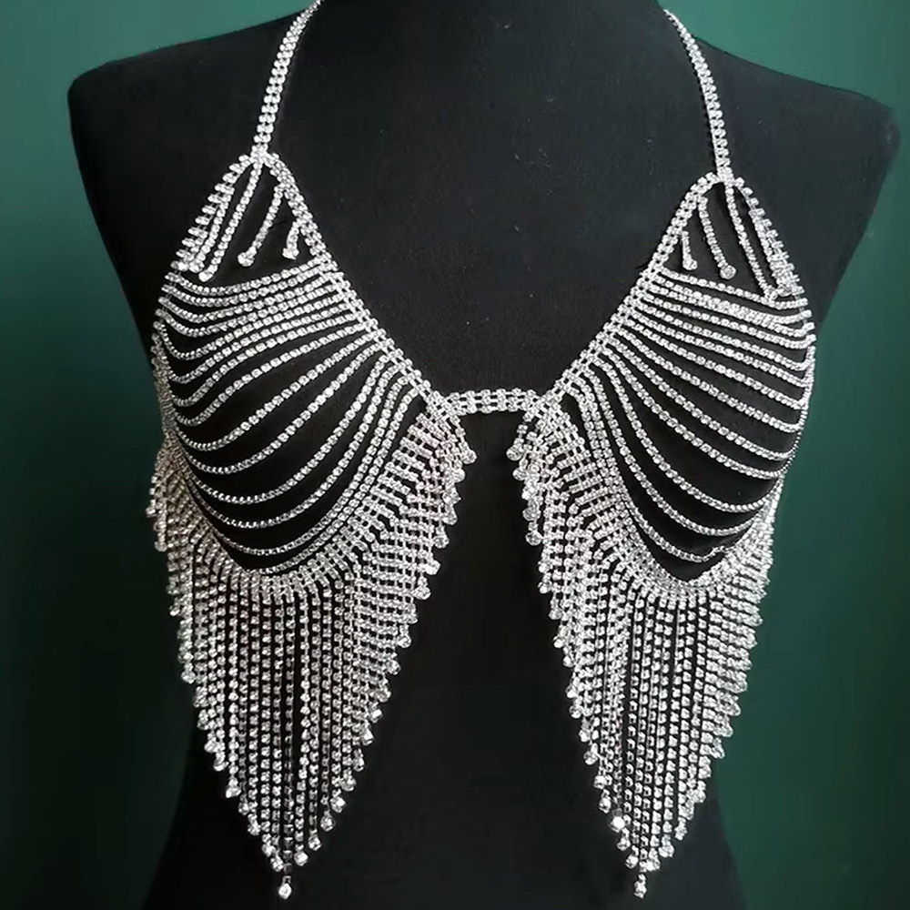 Cross-border Fashion European and American Sexy Hollow Rhinestone Tassel Sling Swimwear Women's Beach Bikini Swimwear Accessories