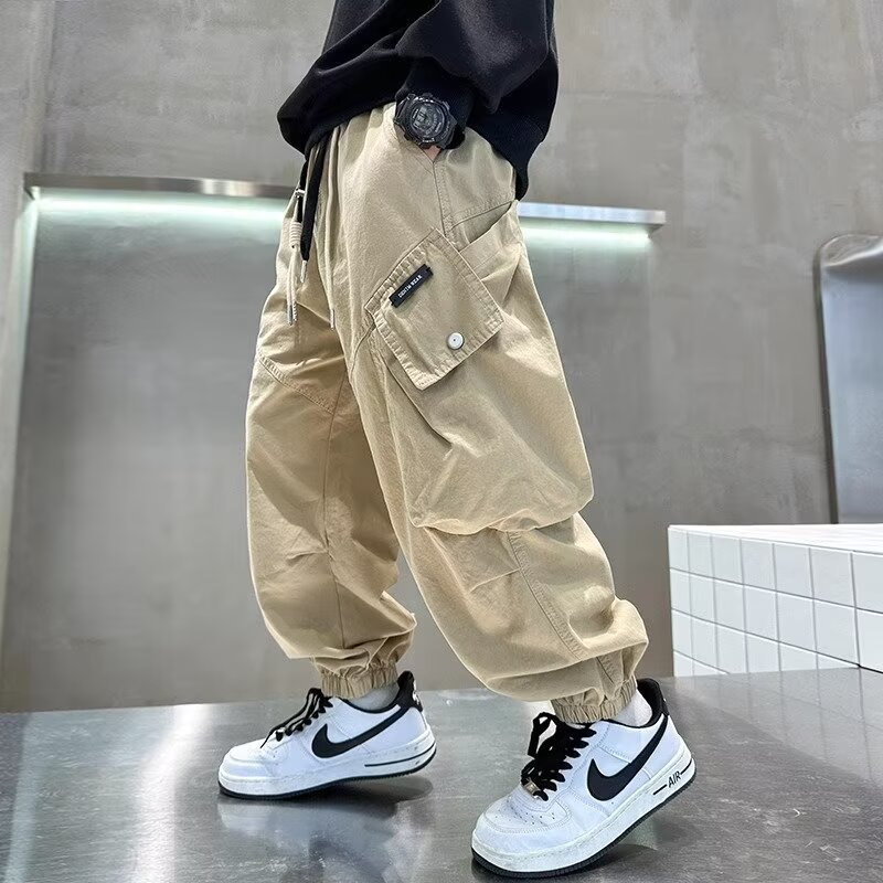 Boys' Spring Pants 2024 New Children's Workwear Pants Spring and Autumn Middle and Big Children's Spring Handsome Street-Fried Trendy Pants
