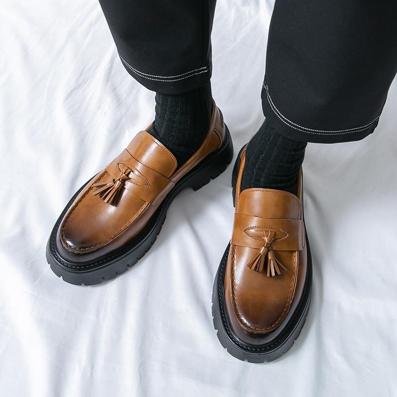 2025 Men's Business Leather Shoes Fashion New Loafers Trendy Men's Thick-Soled Height-Increasing Casual Shoes Cross-Border Large Size