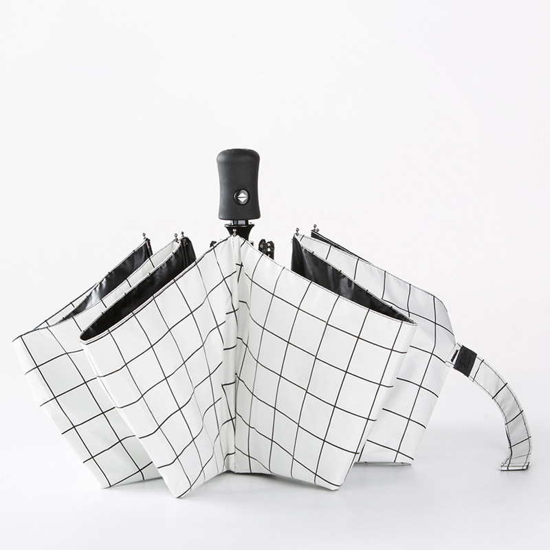 Picture of Full-Automatic Umbrella Women's Sunny and Rainy Dual-Use Simple Black and White Plaid Sunscreen and UV Protection Folding Umbrella for Students