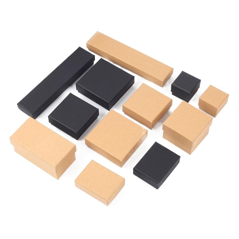 Retro cowhide carton black jewelry packaging box ring earring box heaven and earth cover jewelry box spot manufacturers
