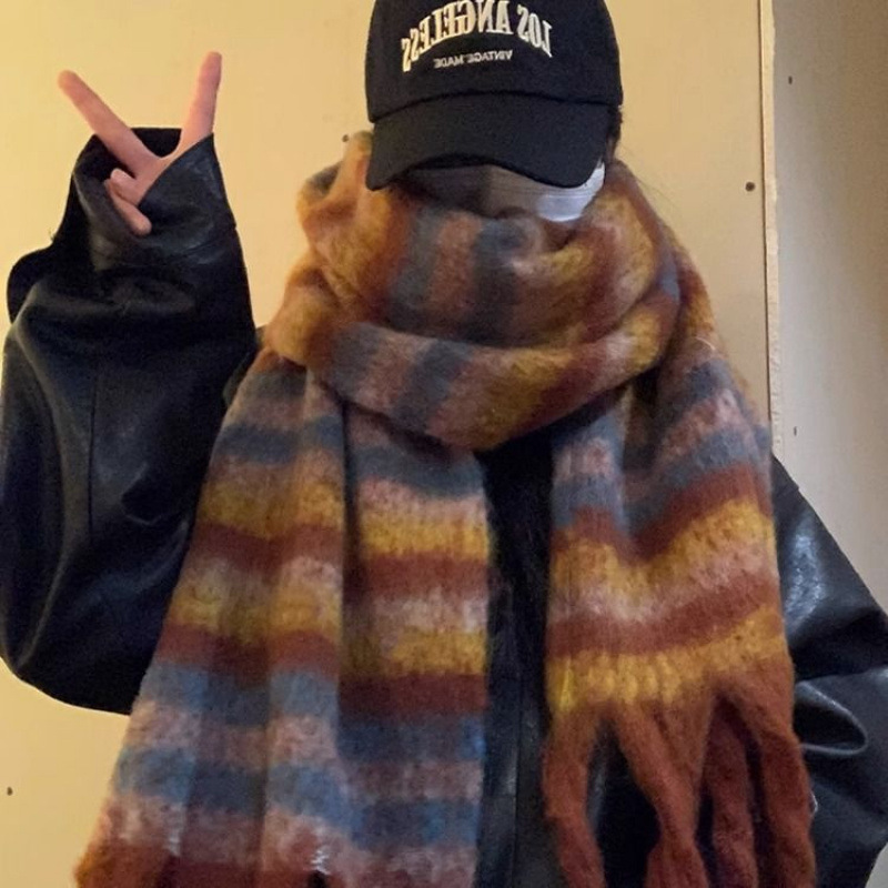 South Korea Retro Women's Winter Warm and Cold-proof Thickened Dual-use Shillet Furry All-match Scarf