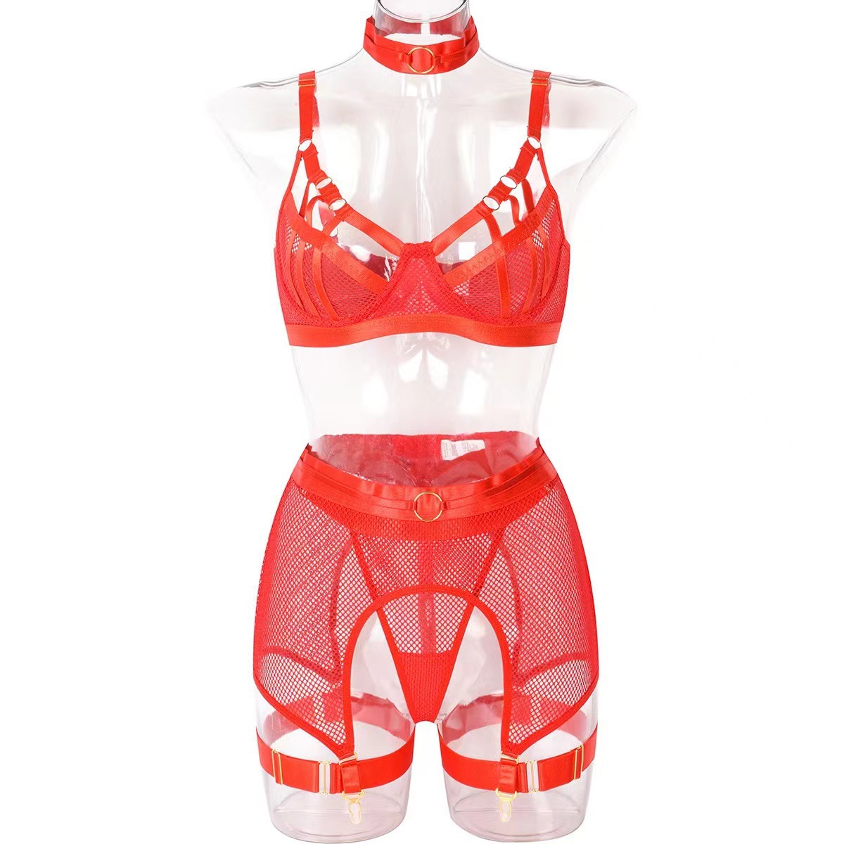 Picture of Cross-Border Supply European and American Style Black Mesh Hoop Stitching See-Through Sexy Lingerie Set