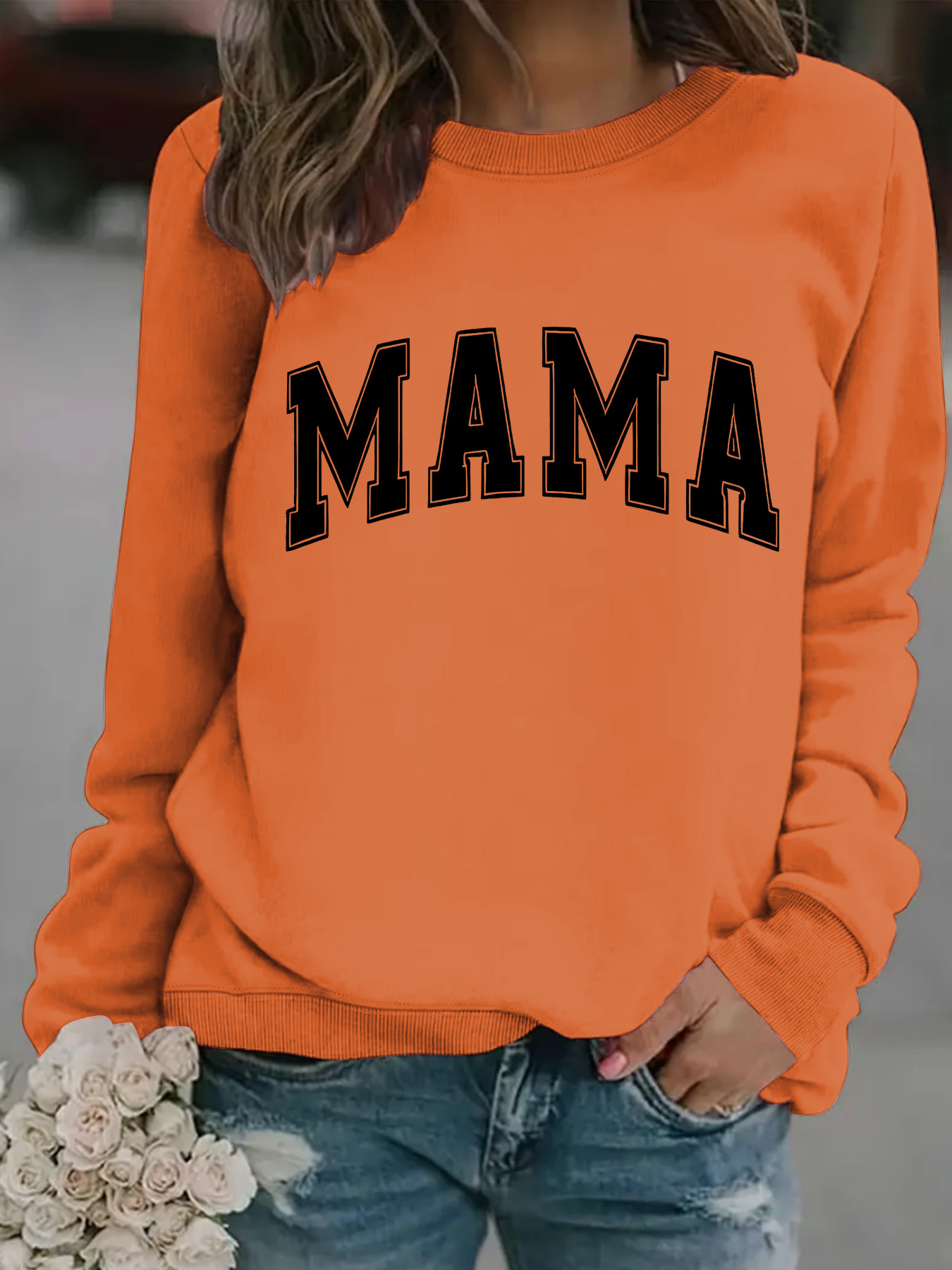 Picture of Europe and the United States cross-border autumn and winter women's casual long sleeve round neck MAMA printed pullover sweatshirt sweater wholesale