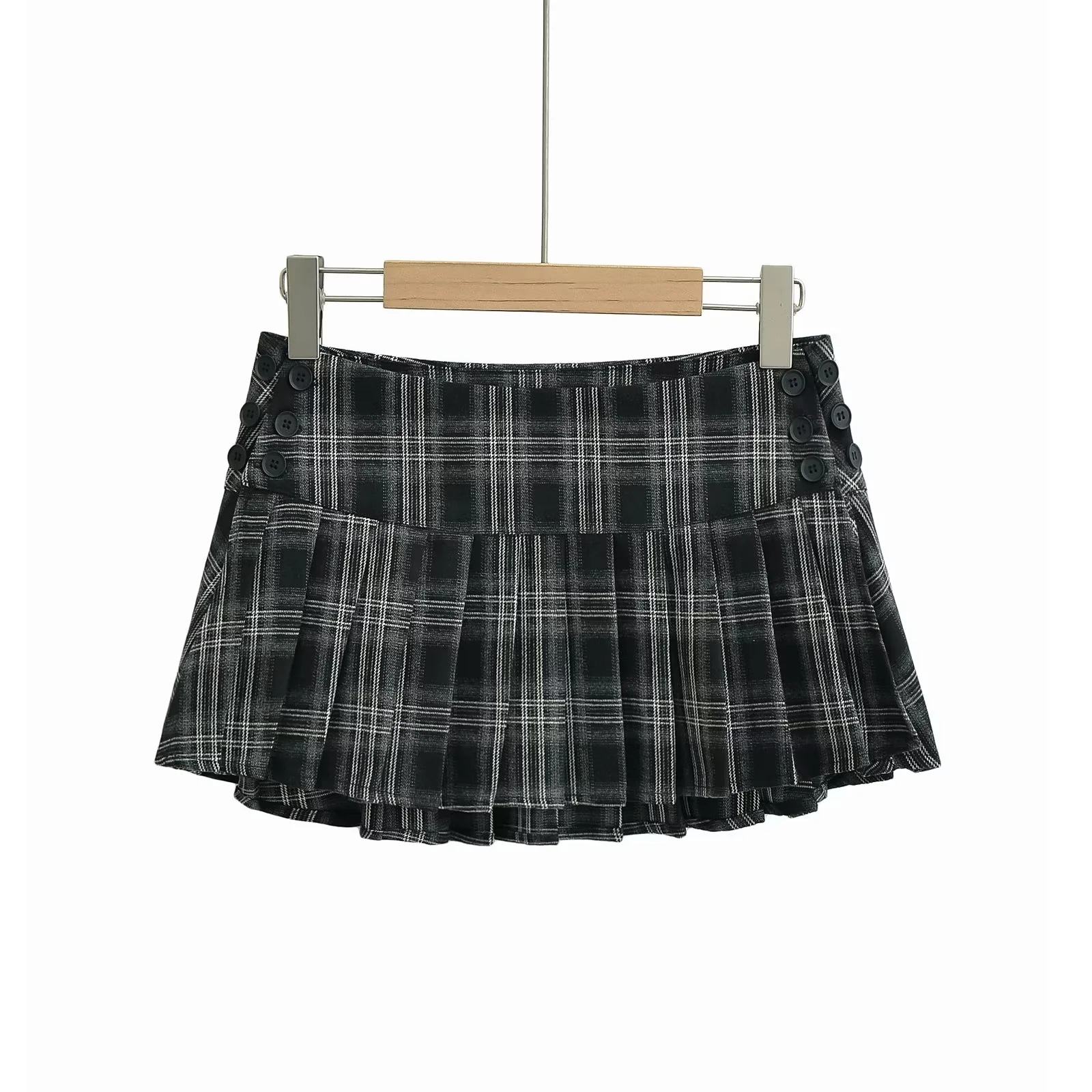 American Retro Plaid Suit Fabric Skirt Autumn and Winter All-match Sweet Cool Sexy Spice Girl Low Waist Pleated Skirt