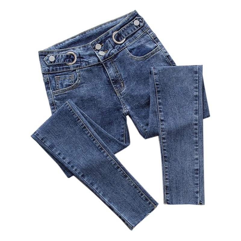 Picture of High Waist Jeans Female Student 2021 Summer New Slim Tight Stretch Foot Edge Cropped Pencil Pants