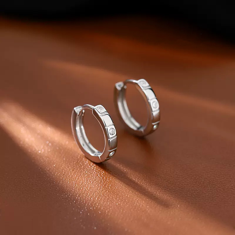 Plain ring zircon ear ring earrings female earrings niche design sense advanced trendy ear bone stud temperament ear buckle cold style