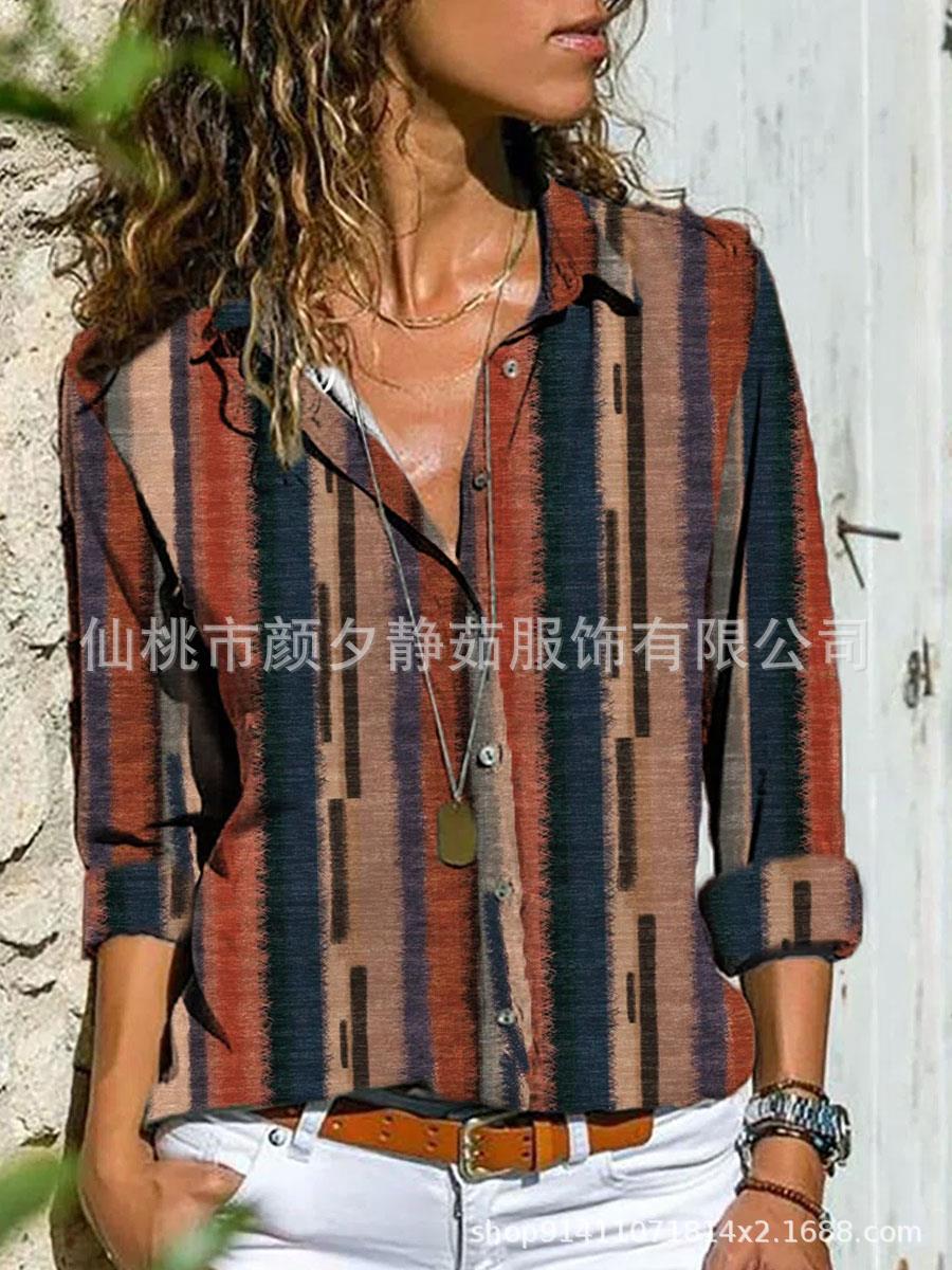 Picture of 2022 New Foreign Trade Women's AliExpress Spring Long Sleeve Shirt Fashion plus size Printed Top
