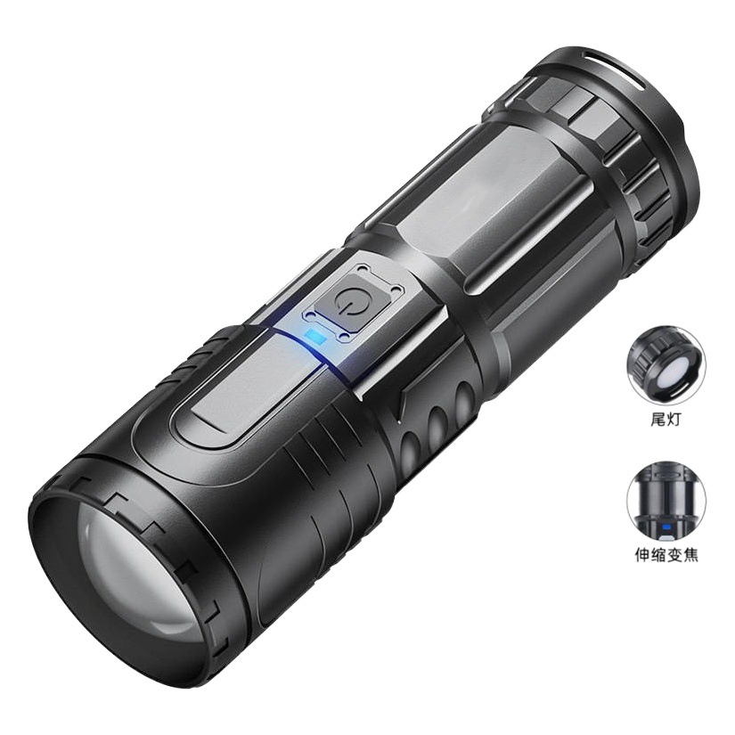 Dithering white laser telescopic zoom flashlight long beam power display USB lamp TYPE-C