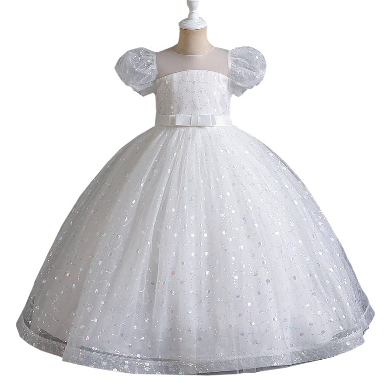New European and American children's dress bubble sleeve princess dress girl's wedding dress pettiskirt flower girl's piano performance dress