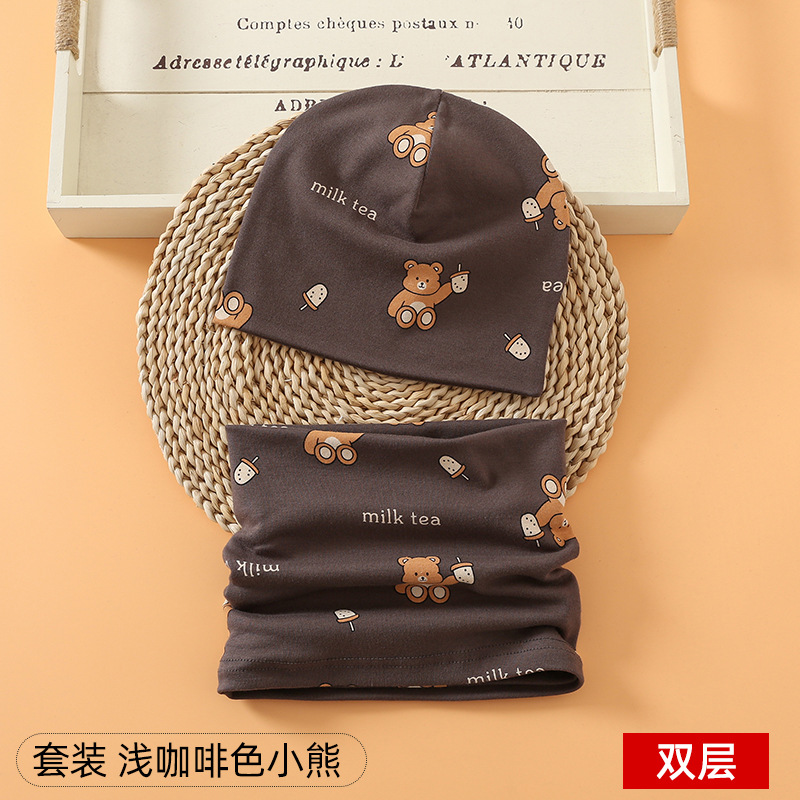 Picture of New baby double hat suit warm Amazon foreign trade wholesale printing children's scarf hat suit